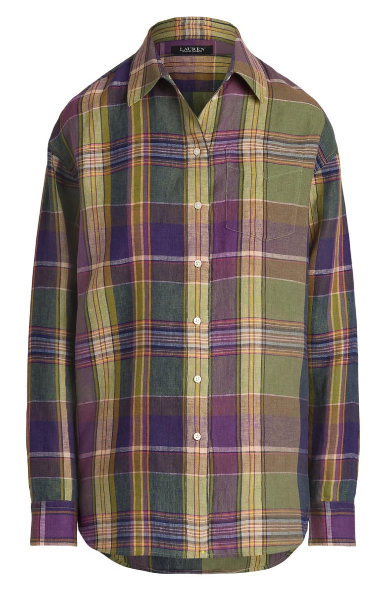 Lauren Ralph Lauren Plaid Relaxed Fit Linen Button-Up Shirt, Alternate, color, 