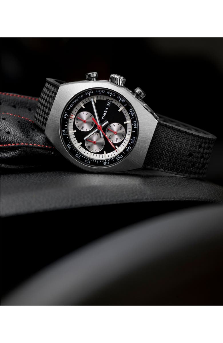 Timex<sup>®</sup> Legacy Tonneau Chronograph Synthetic Rubber Strap Watch, 42mm, Alternate, color, Black