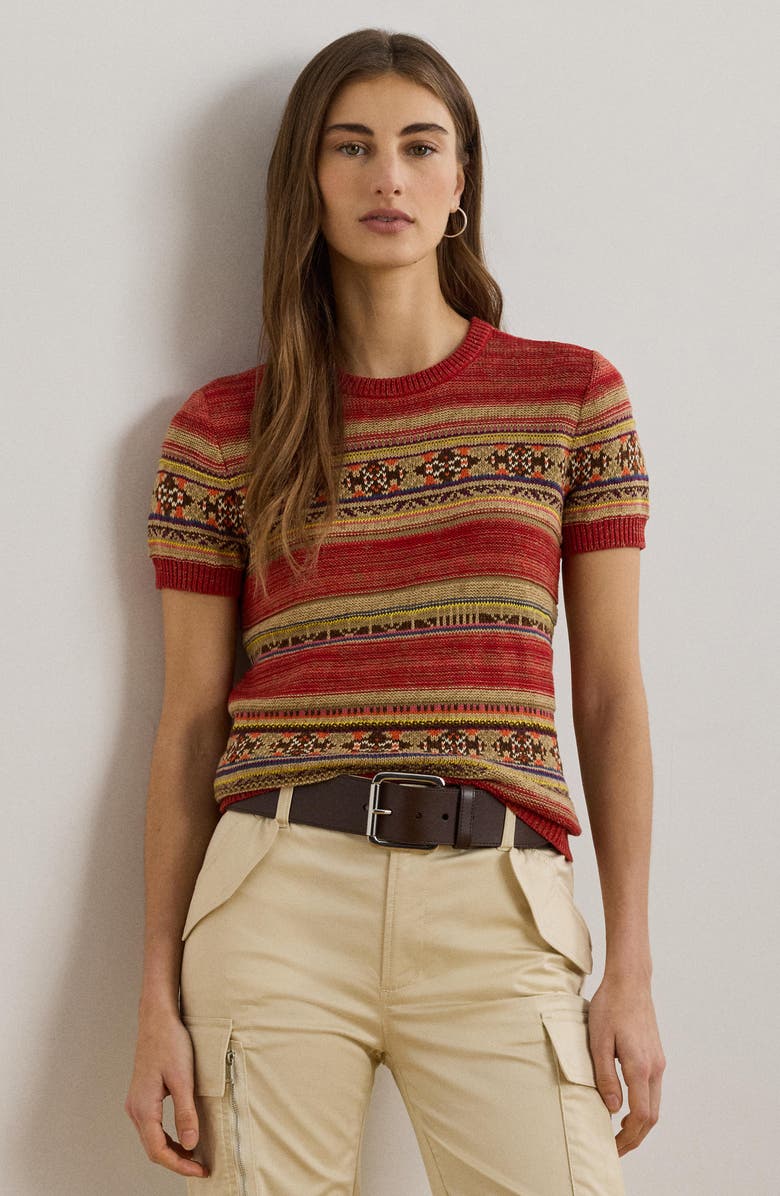 Lauren Ralph Lauren Geo Stripe Short Sleeve Sweater, Alternate, color, 