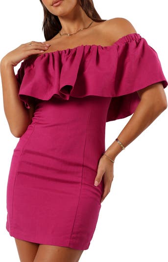 Dora Off the Shoulder Linen Blend Minidress