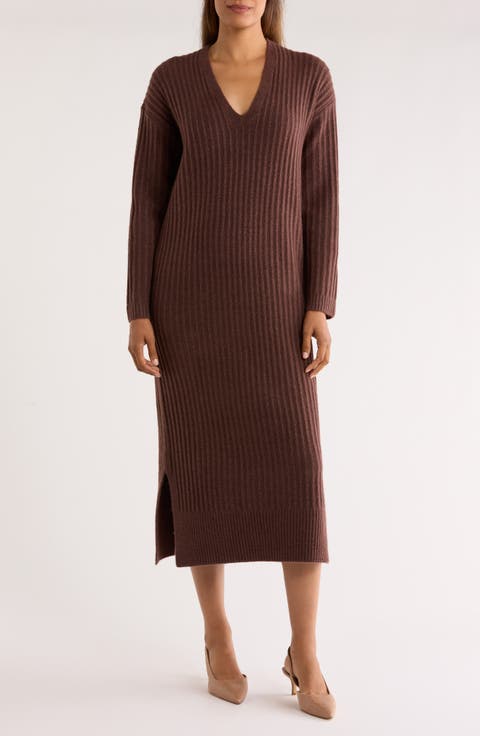 Long Sleeve V-Neck Sweater Dress