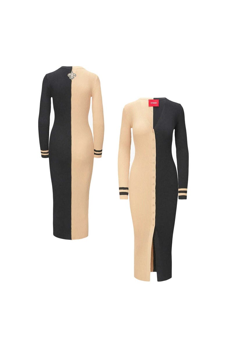 STAUD Women's STAUD Gold/Black New Orleans Saints Shoko Knit Button-Up Sweater Dress, Alternate, color, Gold