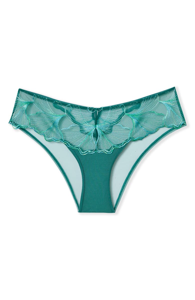 Etam Prelude Embroidered Tulle Hipster Panties, Alternate, color, Anise Absinthe