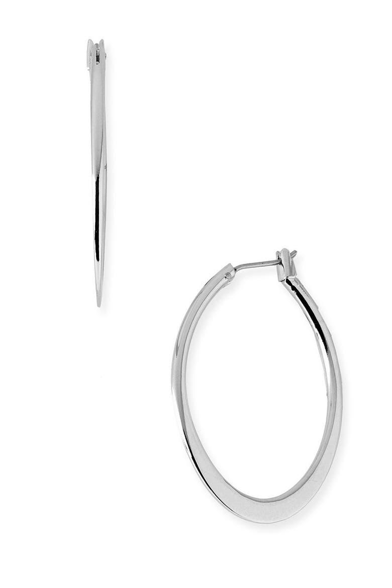 Large Flat Oval Hoop Earrings, Main, color, SILVER