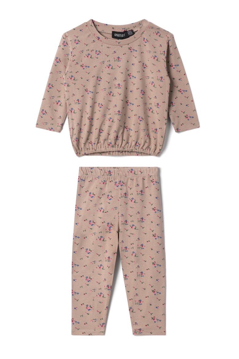 Floral Printed Long Sleeve Top and Pants Set, Main, color, Beige