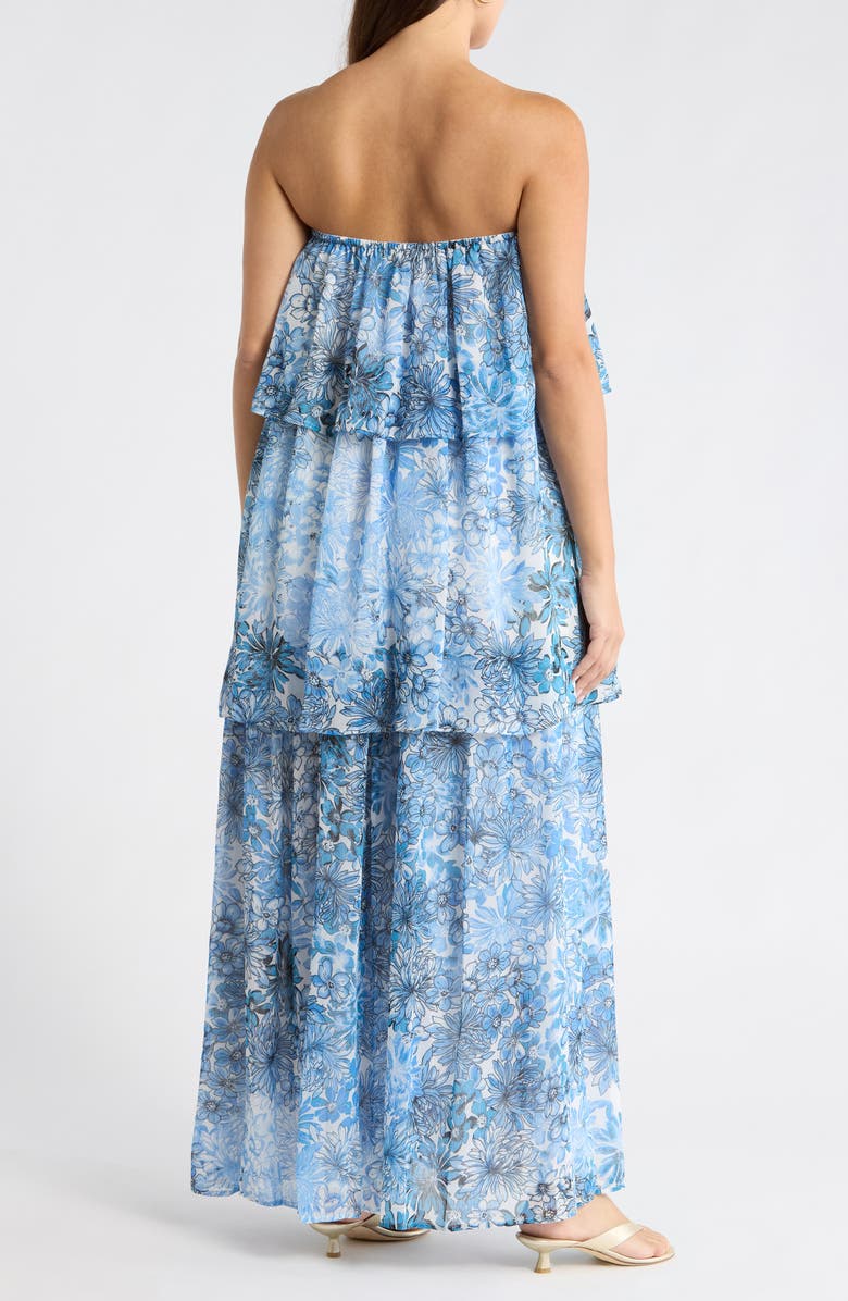 SUGARLIPS Tierra Floral Briary Strapless Dress, Alternate, color, Blues