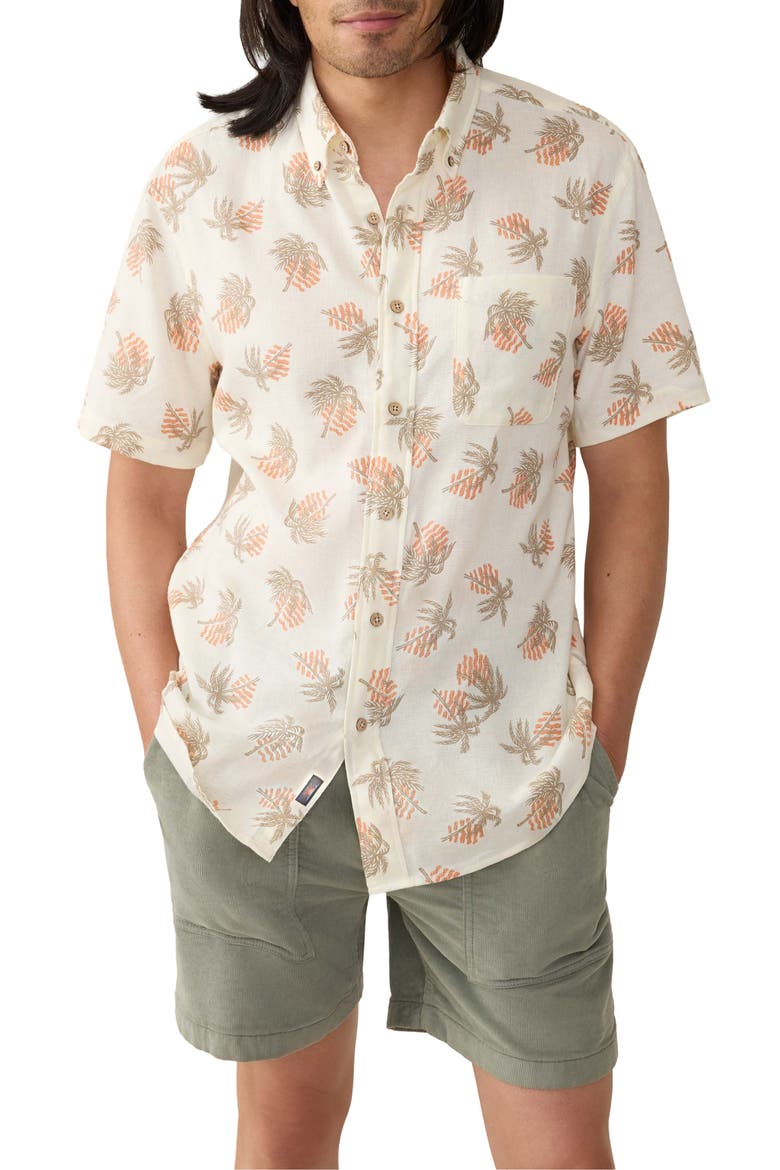 Breeze Short Sleeve Button-Down Shirt, Main, color, SUNLIT PALM & WAVES