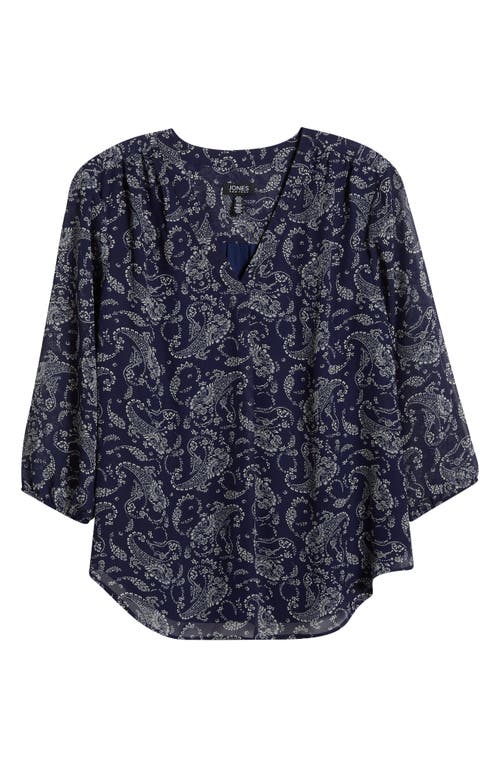 Jones New York Print Front Pleat Top In Pacific Navy/jones White