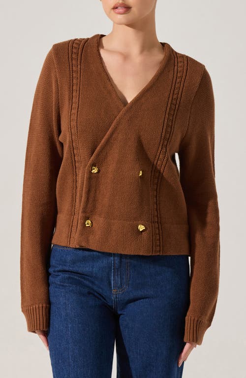 Astr Merritt Double-breasted Cardigan Sweater In Brown