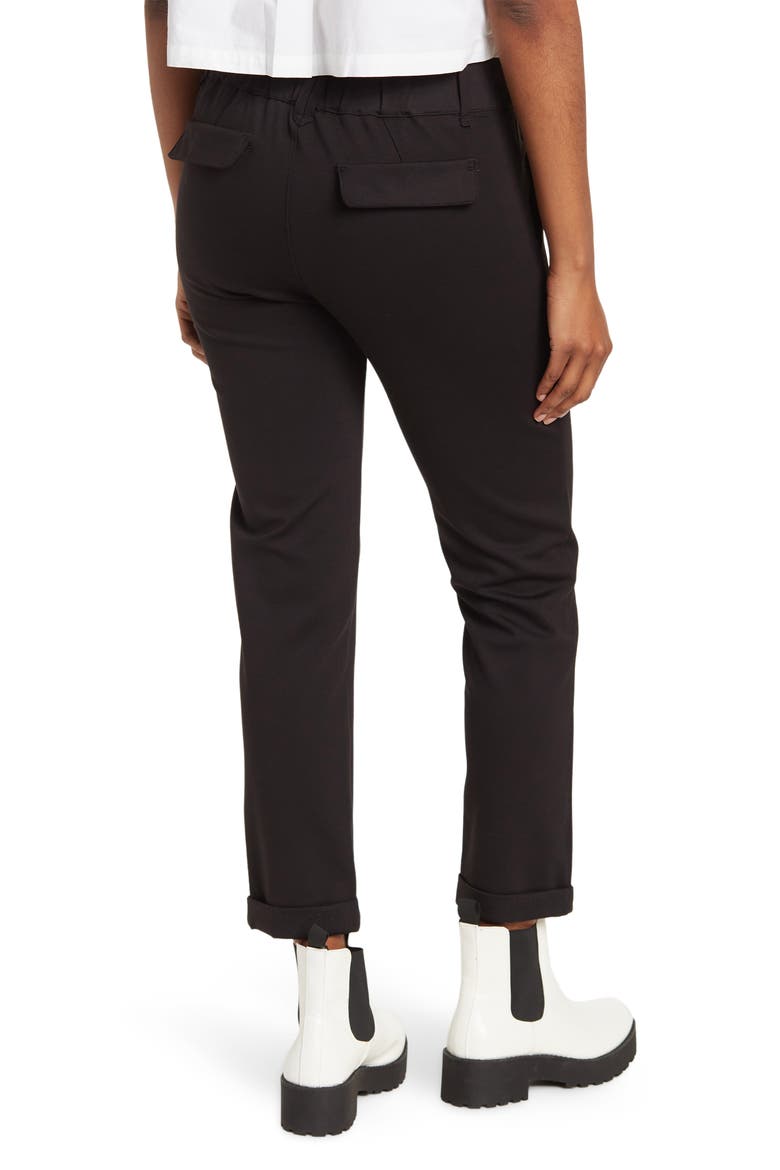 Ab Leisure High Rise Patch Pocket Utility Roll Cuff Drawstring Pants, Alternate, color, BLACK