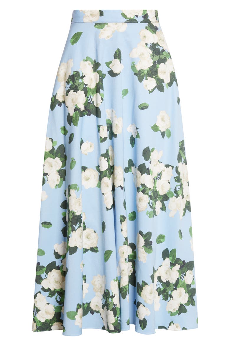 Rose Print Midi Skirt, Alternate, color, CLOUDY BLUE MULTI