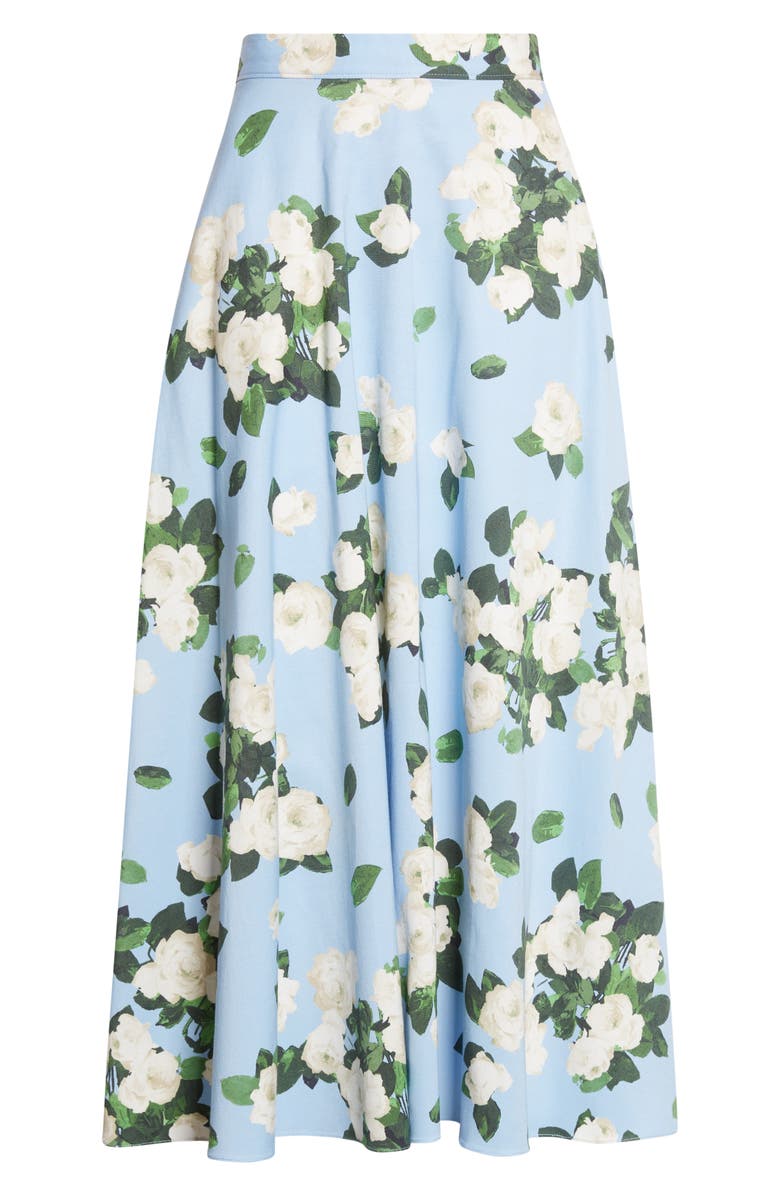 Carolina Herrera Rose Print Midi Skirt, Alternate, color, Cloudy Blue Multi