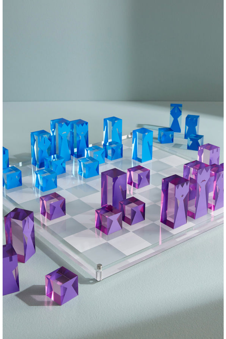 Acrylic Chess Set, Alternate, color, Blue / Purple / Clear