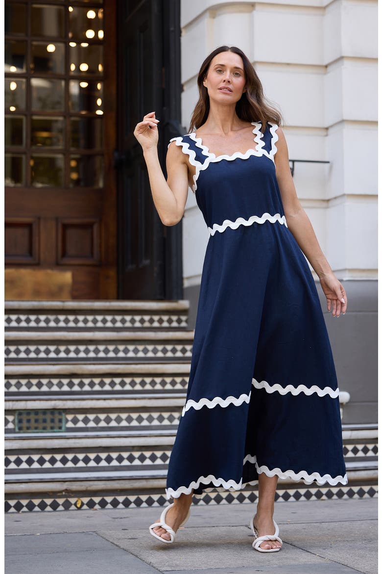 Marlo Rickrack Sundress, Alternate, color, NAVY