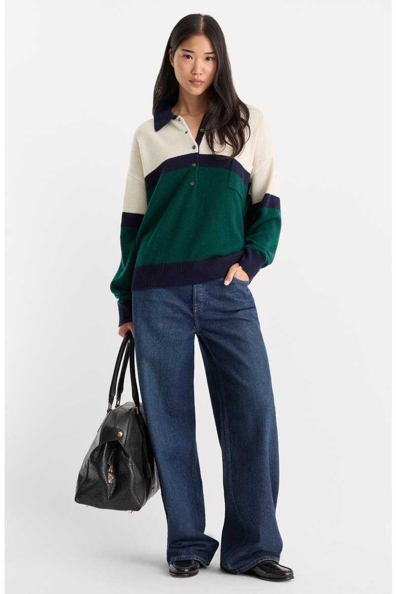 The Oversized Rugby Sweater, Alternate, color, FOREST BLOCKED STRIPE