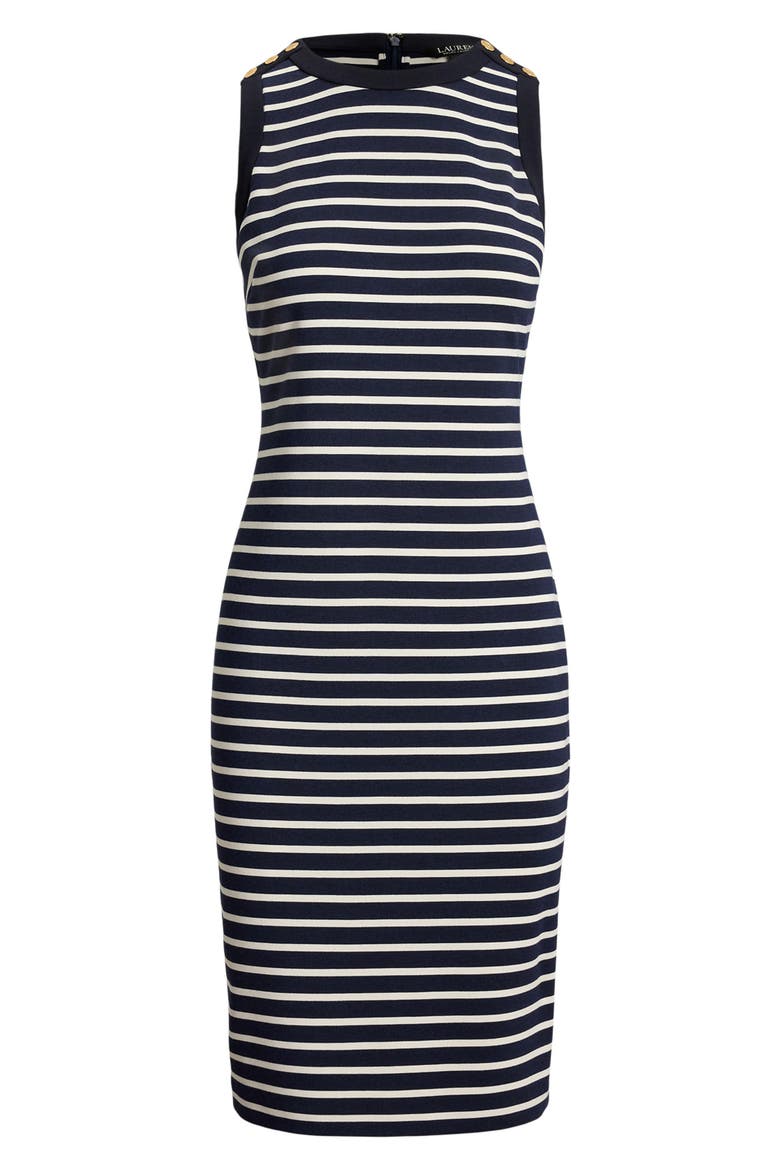 Stripe Ponte Crewneck Dress, Alternate, color, REFINED BLUE/ CREAM