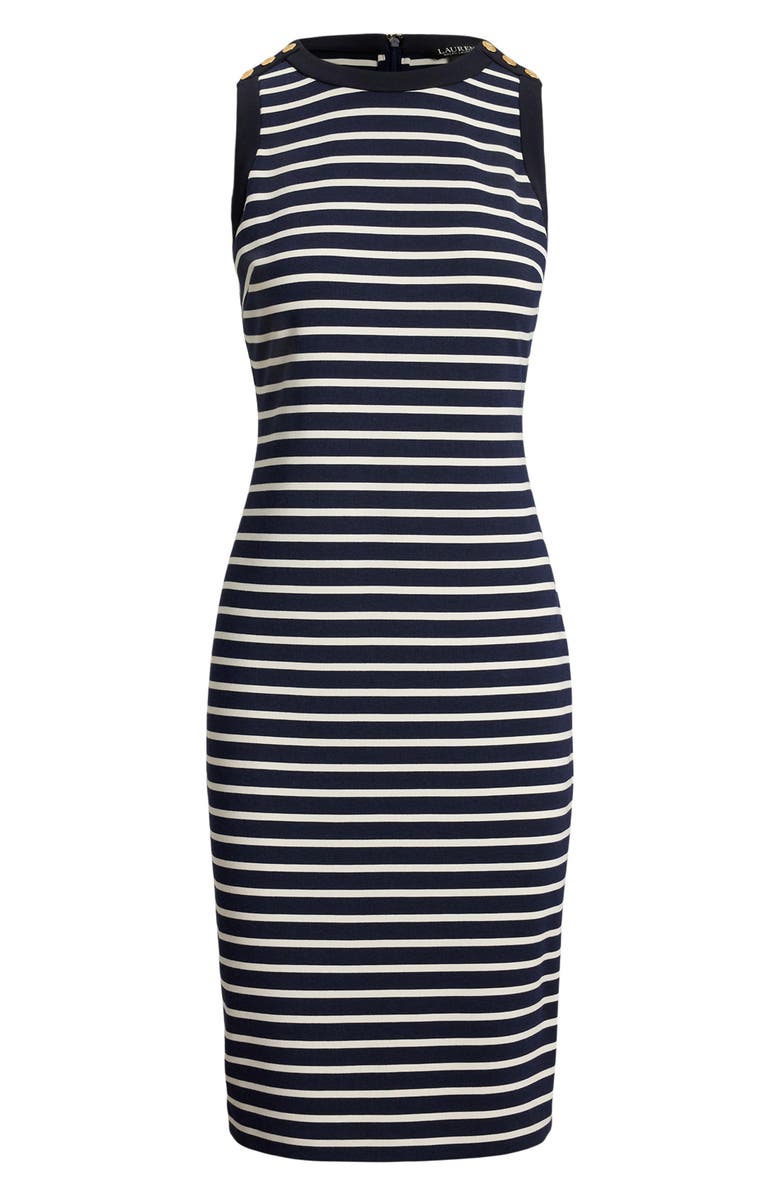 Lauren Ralph Lauren Stripe Ponte Crewneck Dress, Alternate, color, Refined Blue/ Cream