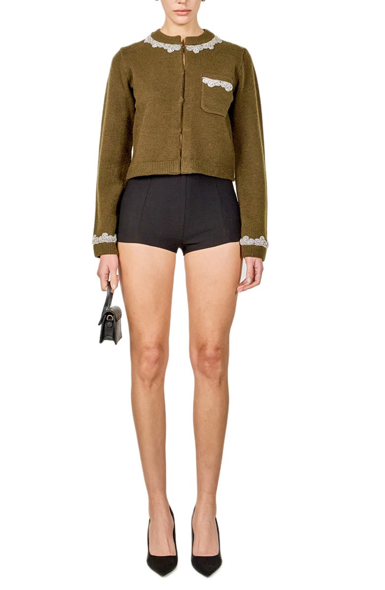 Endless Rose Crystal Embellished Cardigan, Alternate, color, Olive