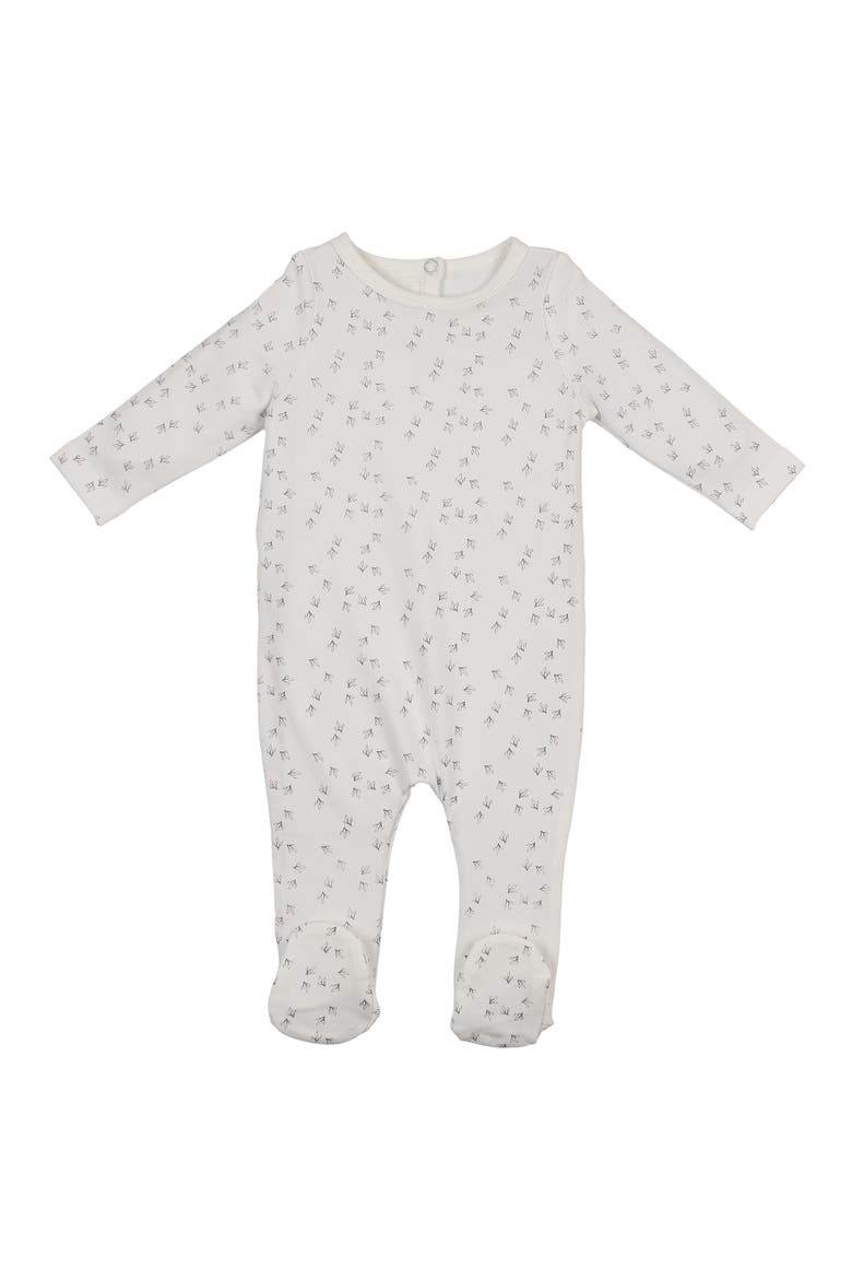 Printed Leaf Stretch Cotton Footie, Main, color, OFF WHITE