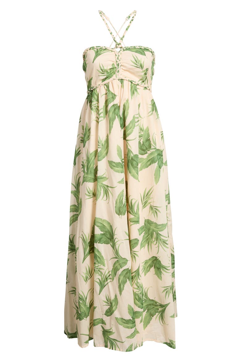 Ruched Halter Neck Cotton Maxi Sundress, Alternate, color, TENDRIL