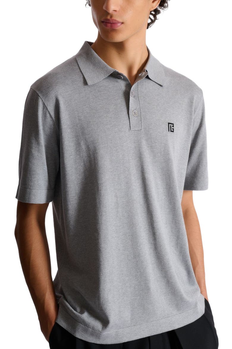 Embroidered cotton polo, Alternate, color, grey