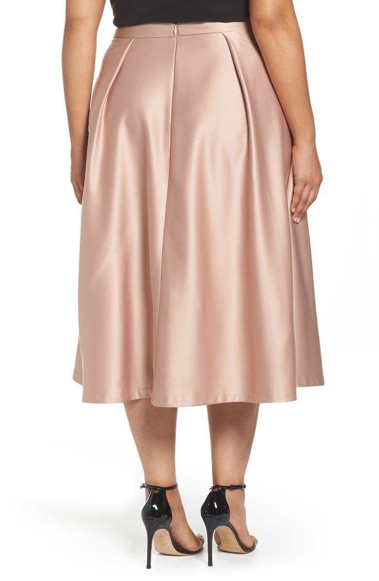 City Chic Pucker Up Pleated Satin Midi Skirt, Alternate, color, 