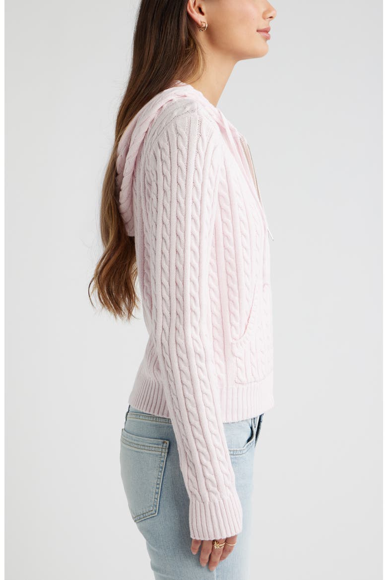 Cable Stitch Hooded Cardigan, Alternate, color, PINK PRIMROSE
