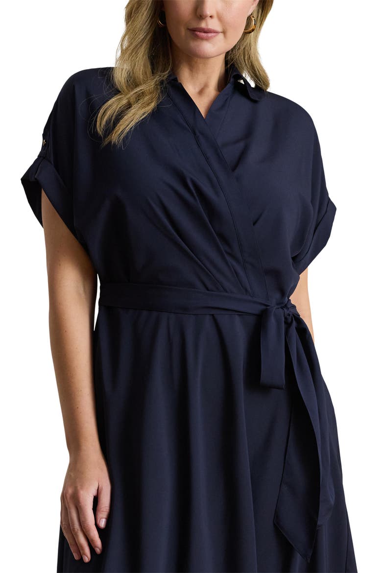 Wrap Bodice Crêpe de Chine Midi Dress, Alternate, color, LIGHTHOUSE NAVY BLUE