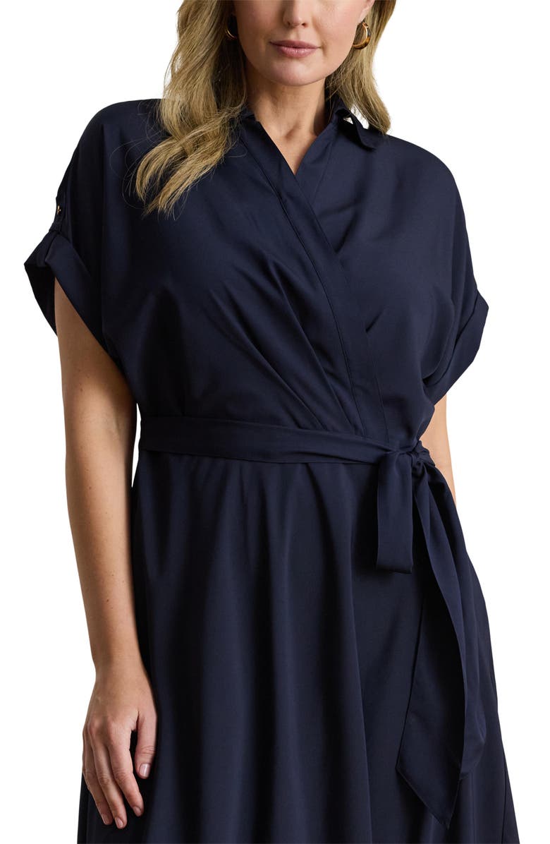 Lauren Ralph Lauren Wrap Bodice Crêpe de Chine Midi Dress, Alternate, color, Lighthouse Navy Blue