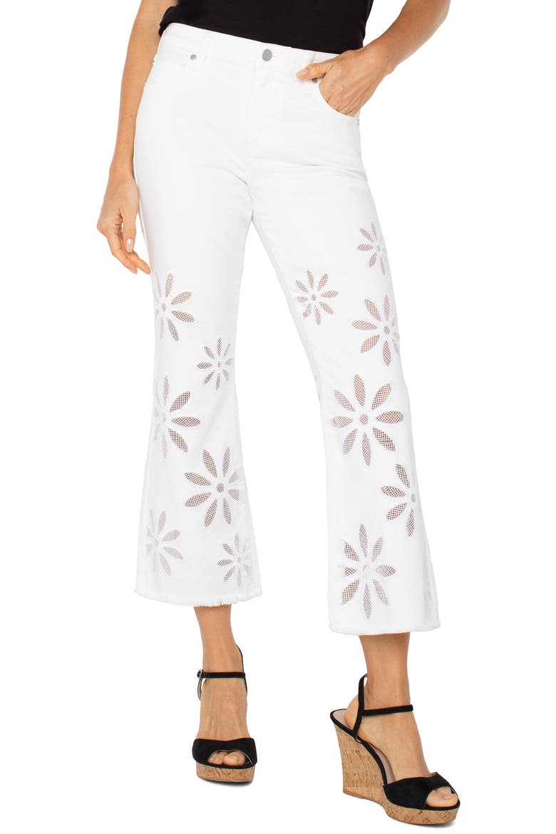 Hannah Floral Frayed Crop Flare Jeans, Main, color, WHITE DAISY
