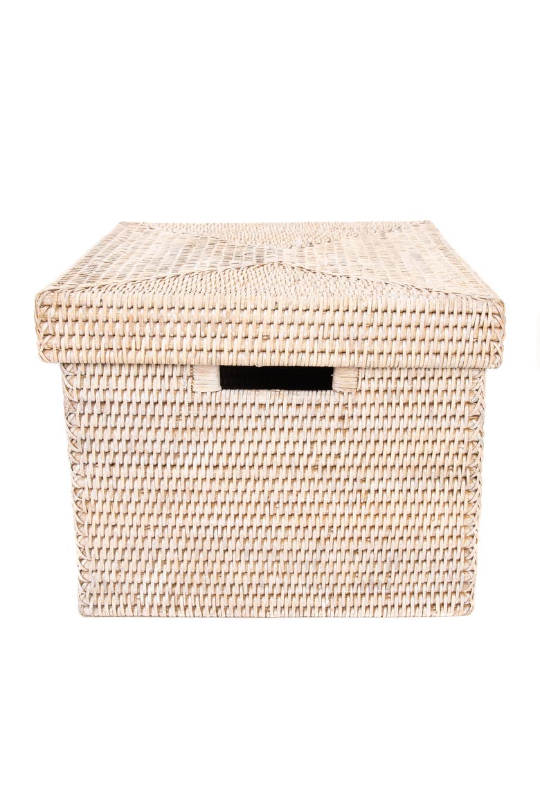 Rattan Letter File Storage Box with Lid, Alternate, color, White Wash