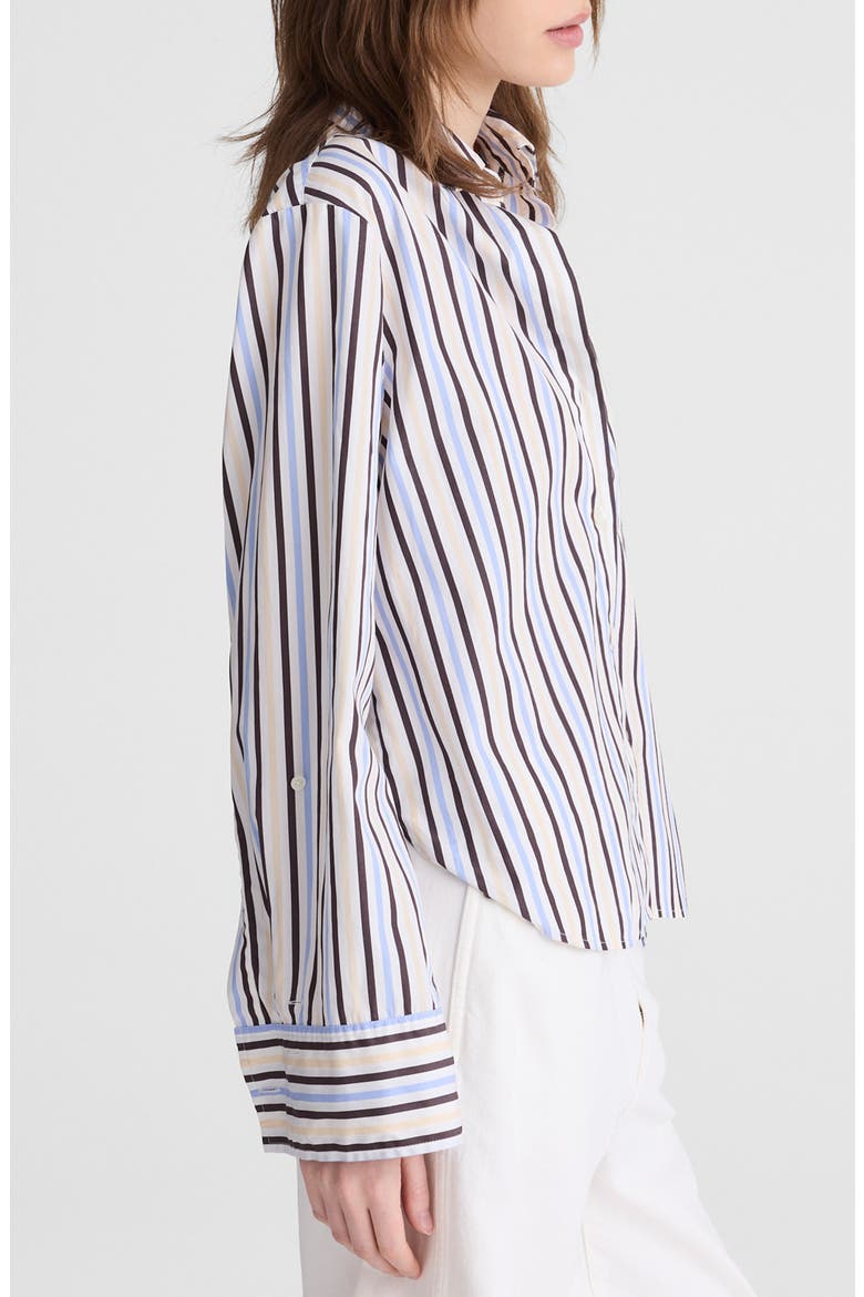 The Signature Y-Neck Cotton Poplin Button-Up Shirt, Alternate, color, BOARDWALK STRIPE