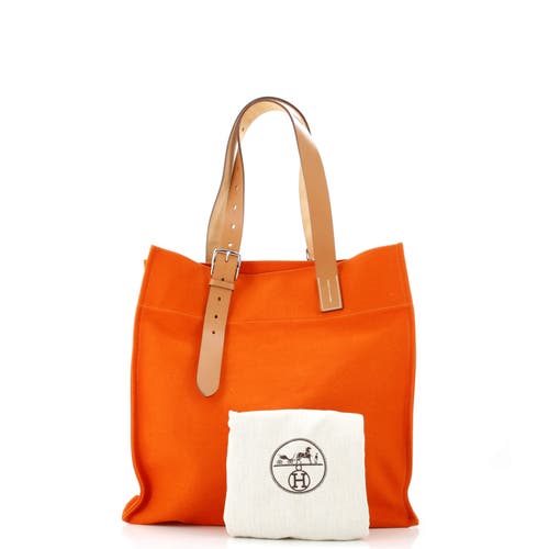 Pre-owned Hermes  Hermes Etriviere Shopping Tote Toile And Leather In Orange