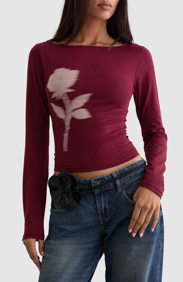 Motel Amabon Floral Stretch Cotton Top, Alternate, color, Burgundy Blurred Rose