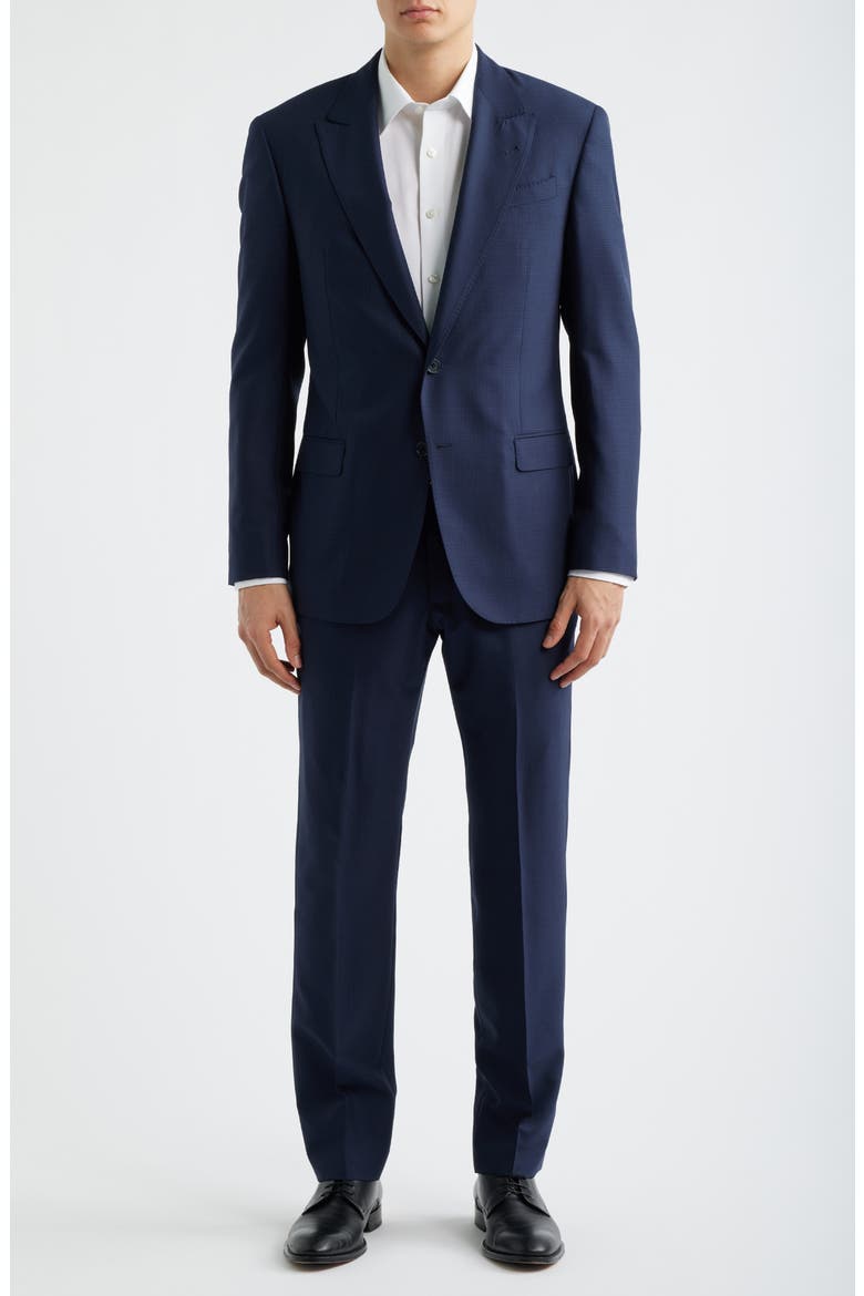 Navy Microcheck Virgin Wool Peak Lapel Suit, Main, color, NAVY