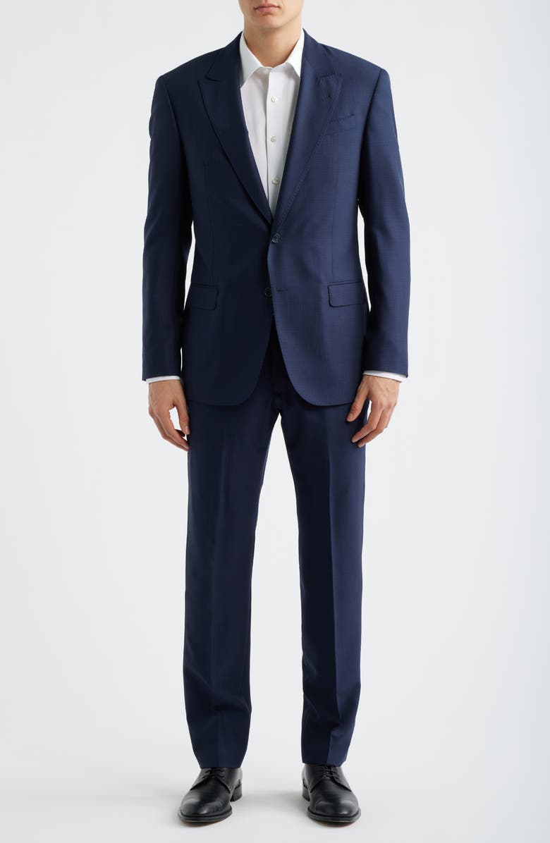 Emporio Armani Navy Microcheck Virgin Wool Peak Lapel Suit, Main, color, Navy