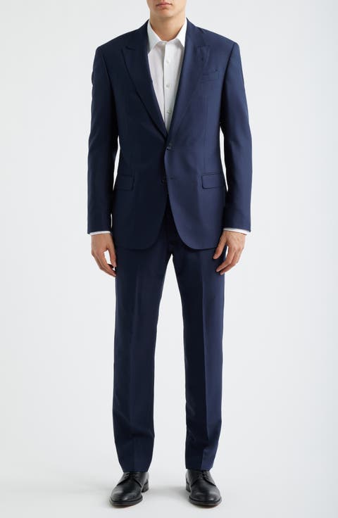 Navy Microcheck Virgin Wool Peak Lapel Suit