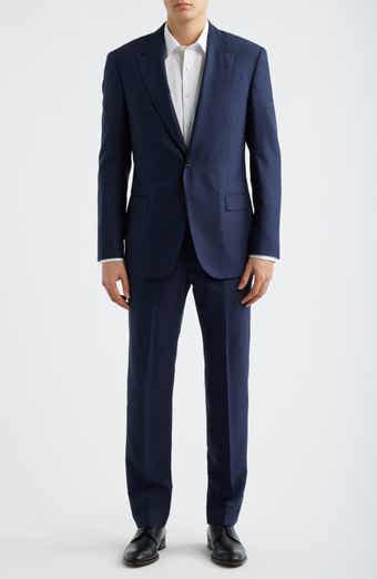 Navy Microcheck Virgin Wool Peak Lapel Suit
