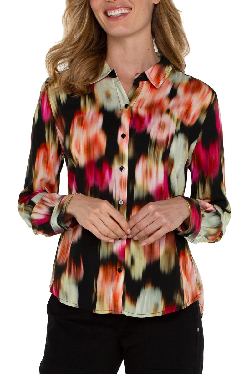 Liverpool Floral Ikat Print Shirt, Alternate, color, Star Ruby Flrl
