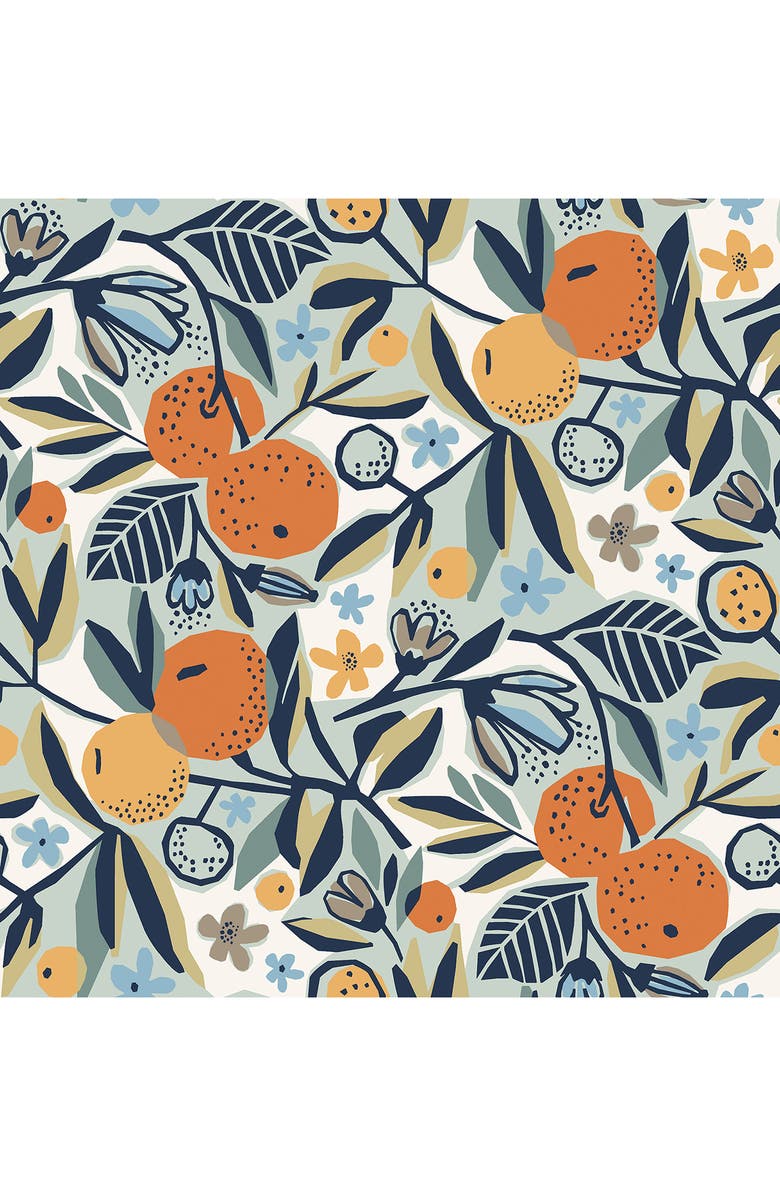 Wallpops Navy Clementine Garden Peel and Stick Wallpaper, Main, color, Orange