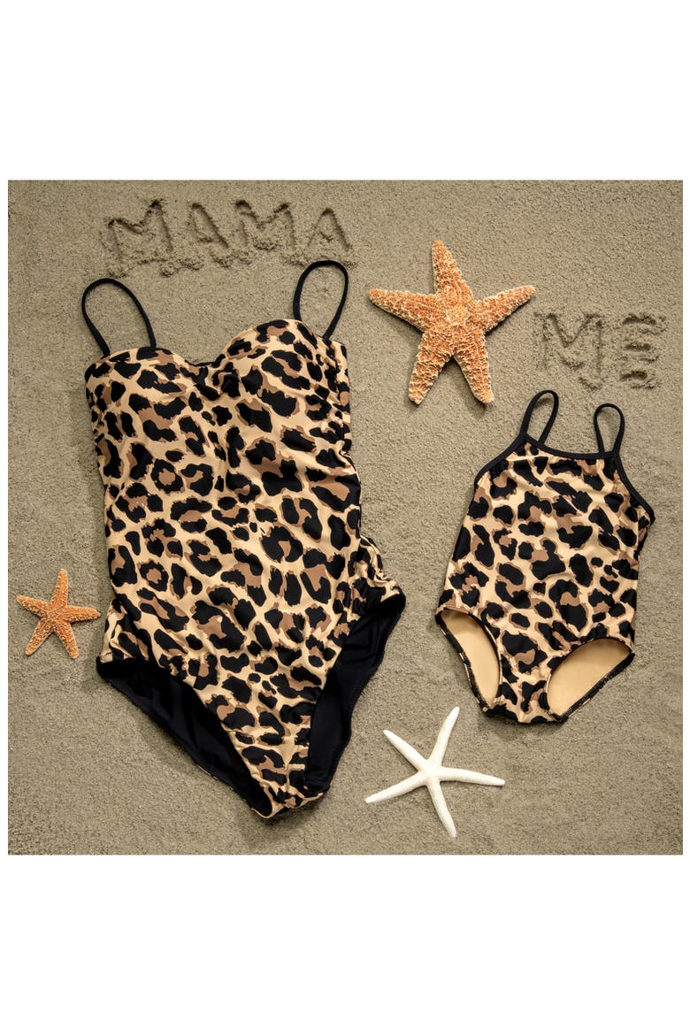 Kids' Running Wild Leopard Print One-Piece Swimsuit, Alternate, color, TAN