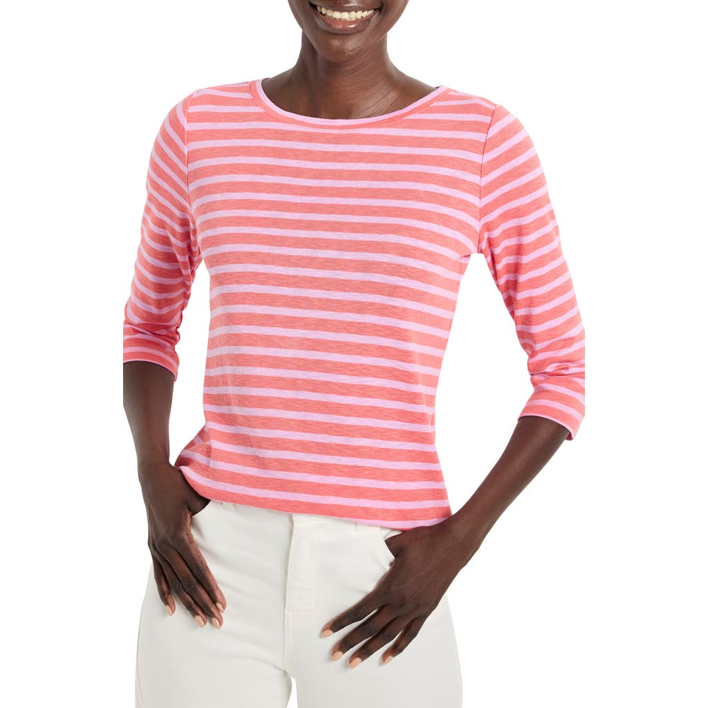 Shop Nzt By Nic+zoe Stripe Boat Neck T-shirt In Pink Multi