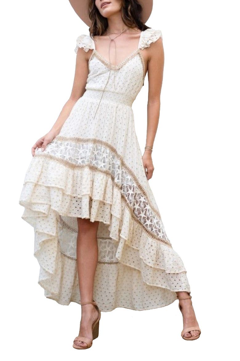 Embroidered Eyelet High-Low Dress, Main, color, ECRU