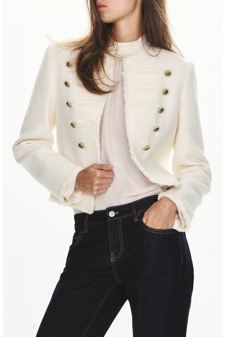 Double Breasted Fray Tweed Jacket, Main, color, OFF WHITE
