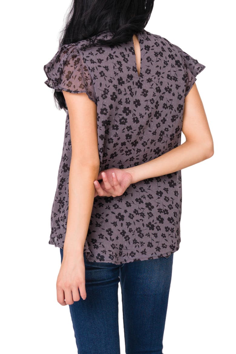 Smocked Neck Flutter Sleeve Blouse, Alternate, color, SHADOW URAGIRI FLOWER PRINT