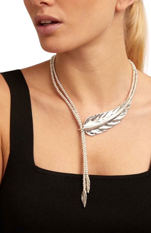 Unode50 Sterling Silver Larger Feather-shaped Piece Necklace In Metallic