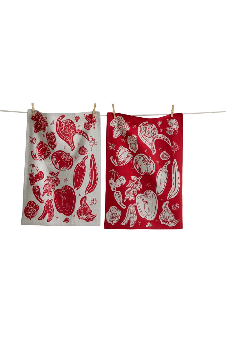 Canyon Print Veggies Dishtowel S/2 Red Red Multi Cotton Everyday, Main, color, Red