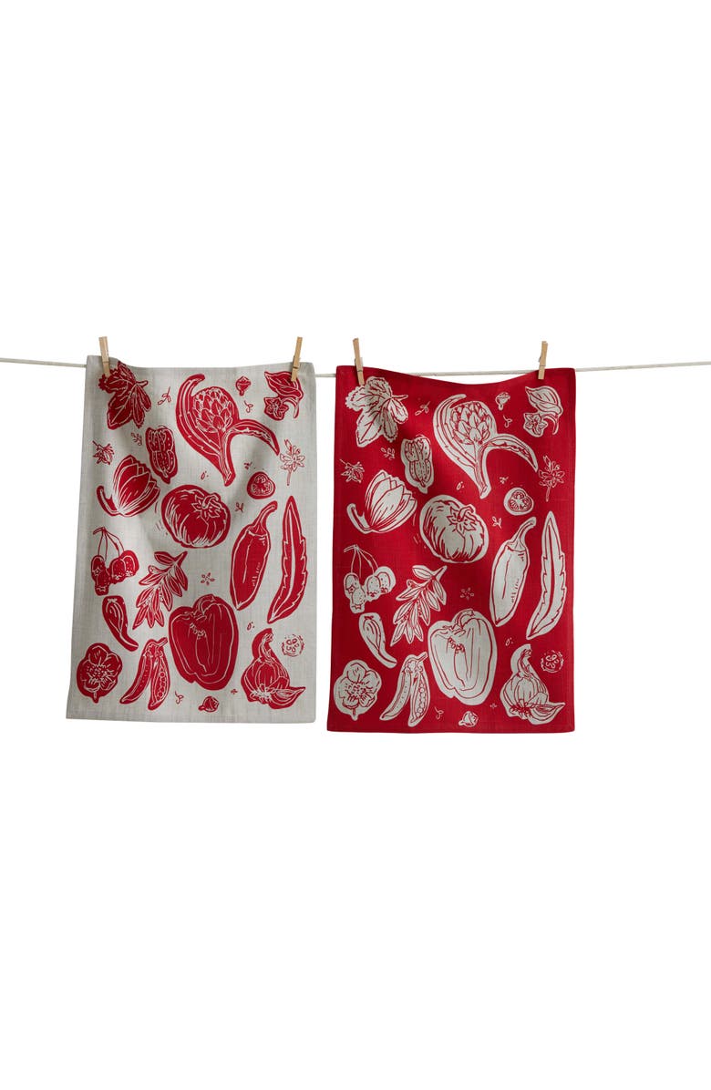 tag Canyon Print Veggies Dishtowel S/2 Red Red Multi Cotton Everyday, Main, color, Red