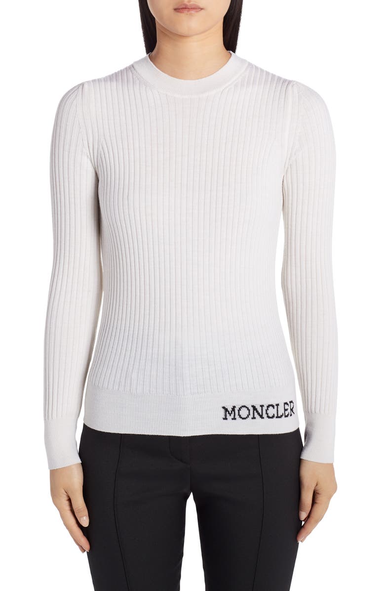 Moncler Jacquard Logo Rib Wool Sweater, Main, color,