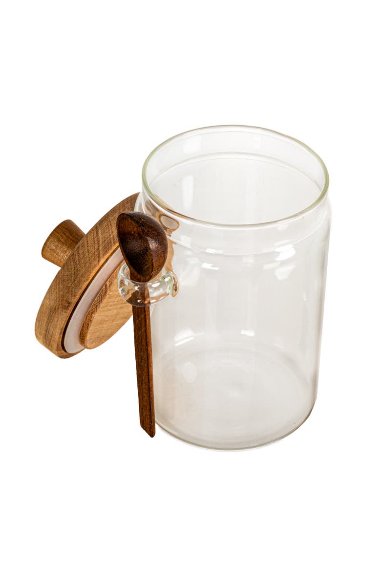 Glass Canister with Wood Lid and Spoon, Natural, Alternate, color, Natural